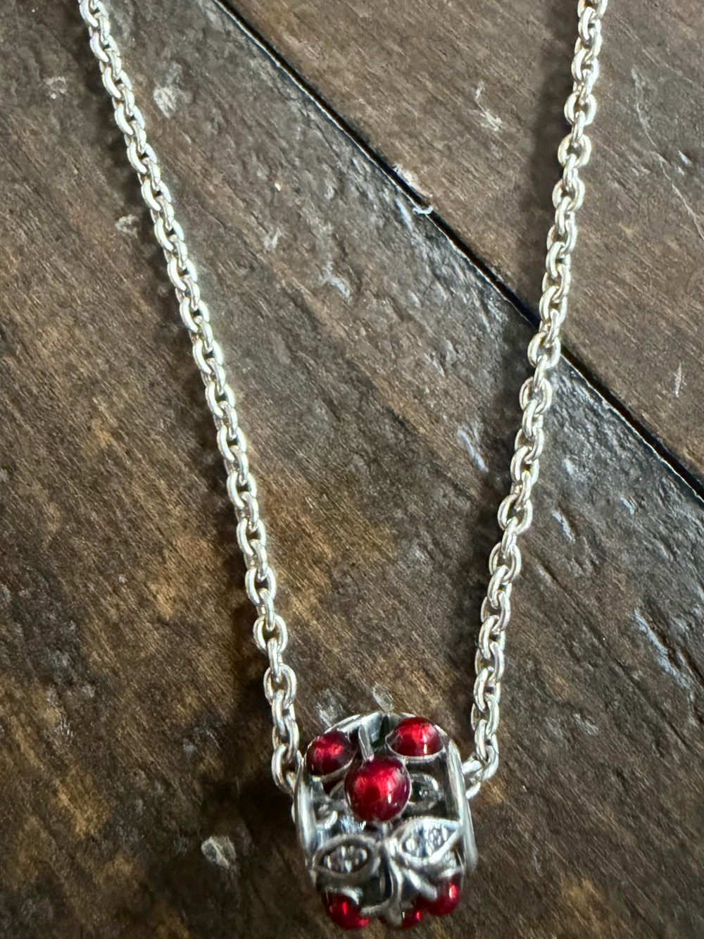 Pandora Silver Necklace with Cherry Charm